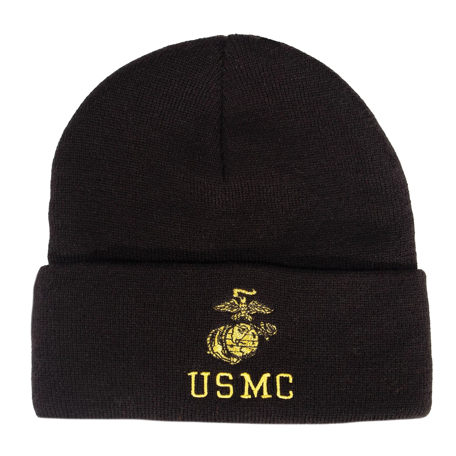 Embroidered Usmc Watch Cap with Gold Eagle Globe & Anchor Insignia