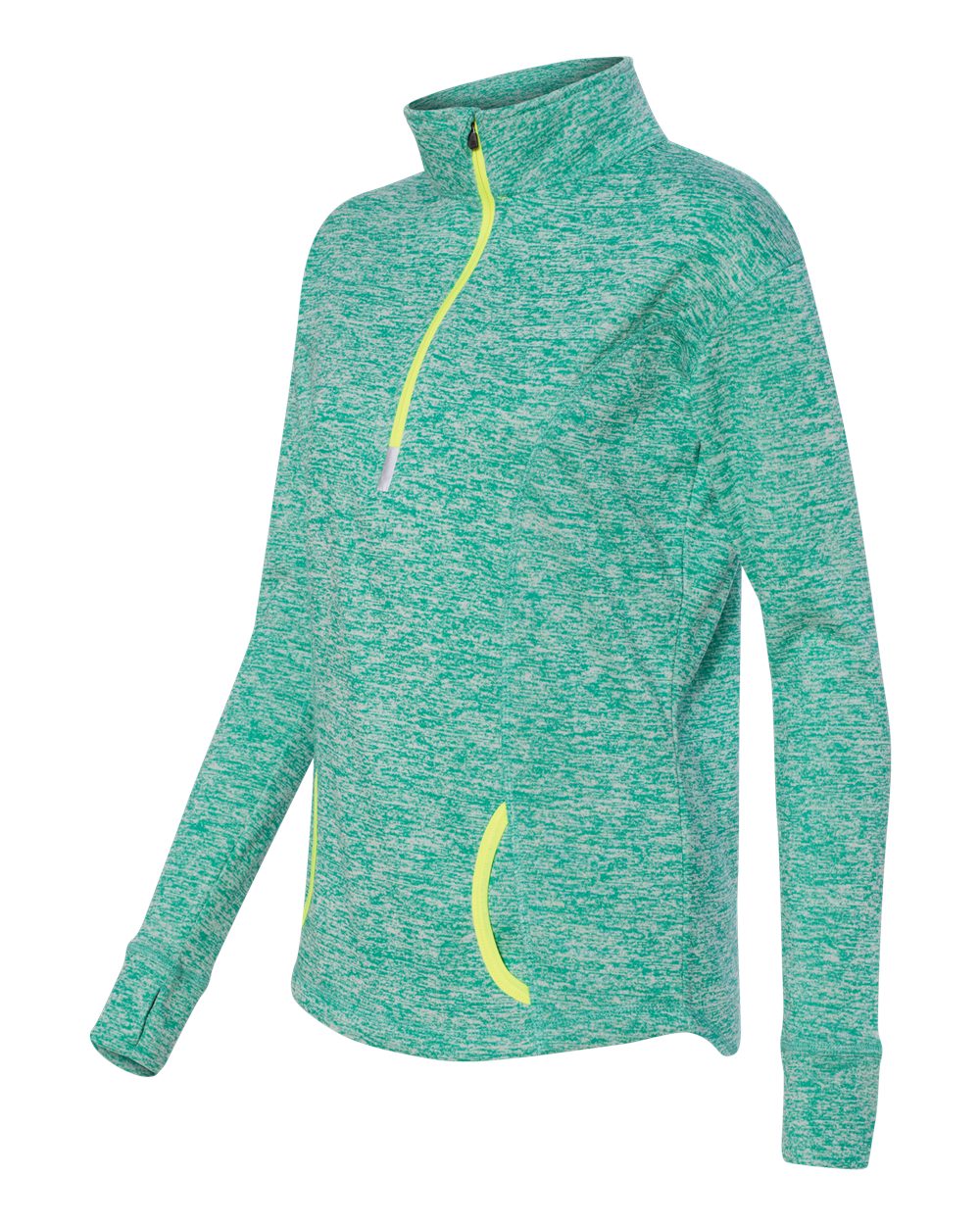 Emerald/ Neon Yellow Women's Cosmic Fleece Quarter-Zip Pullover - 8617