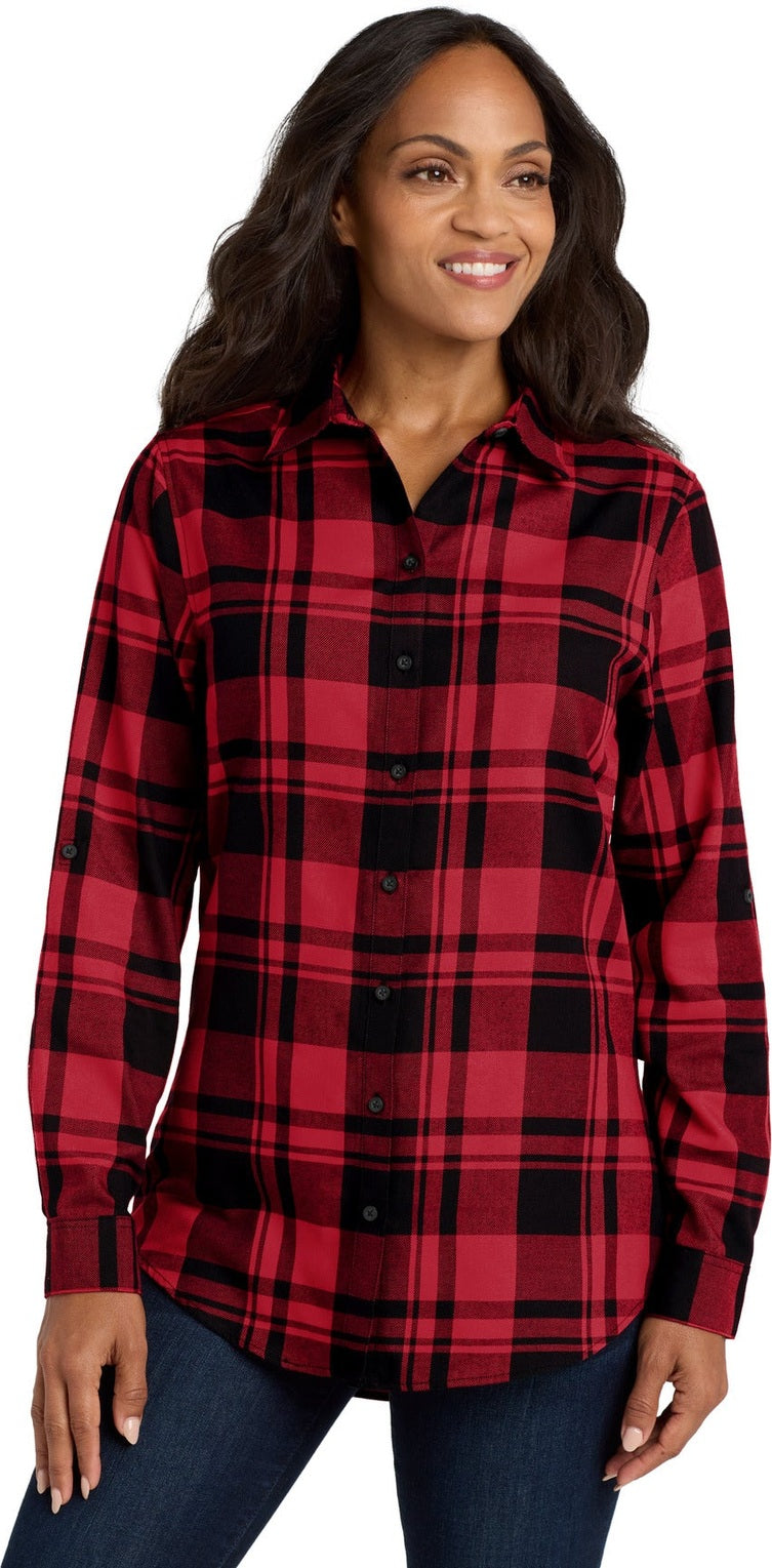 Engine Red/Blk Port Authority Women's Plaid Flannel Tunic . LW668