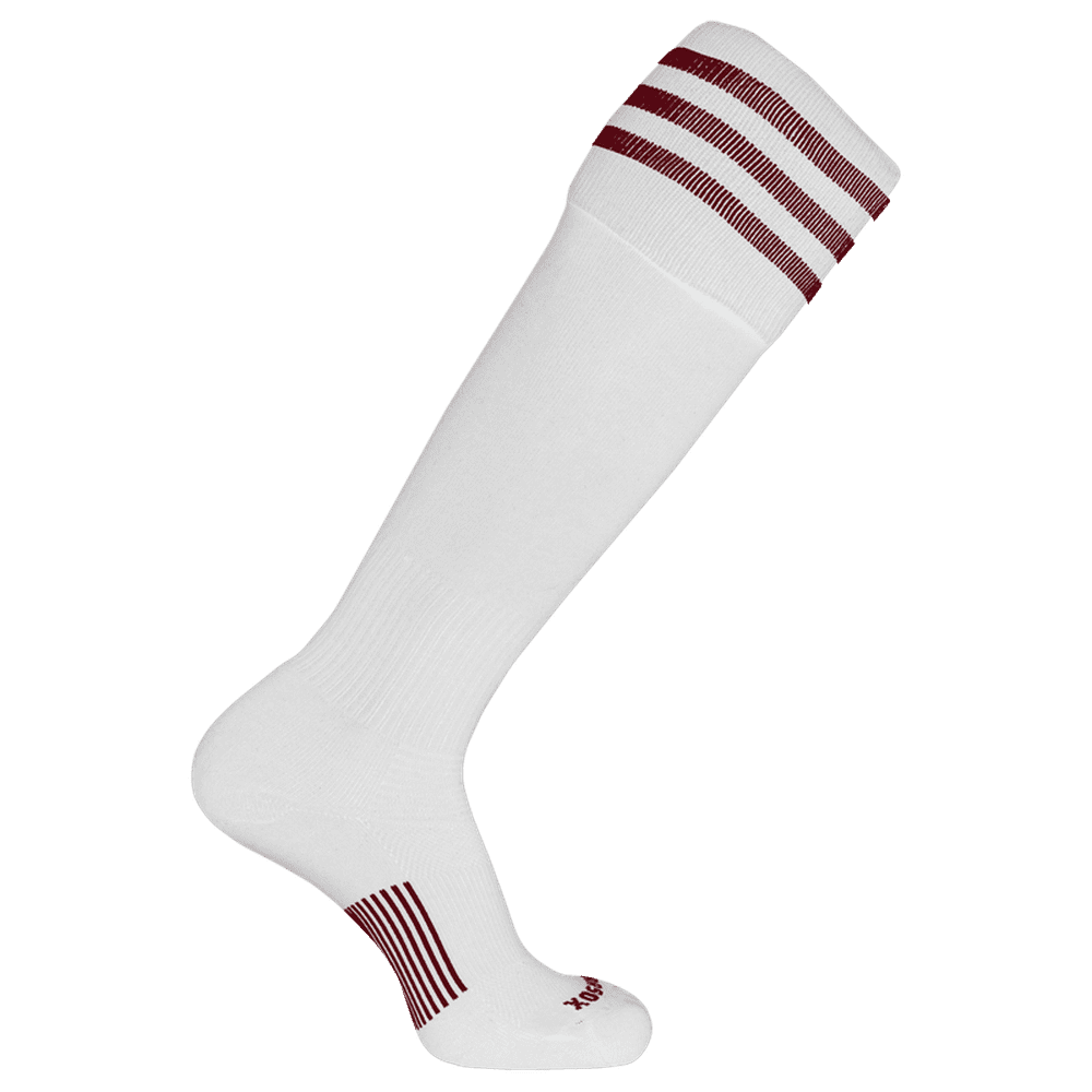 Pearsox Euro 3-Stripe Knee High Socks - White 3 Maroon Stripes - HIT a Double - 1