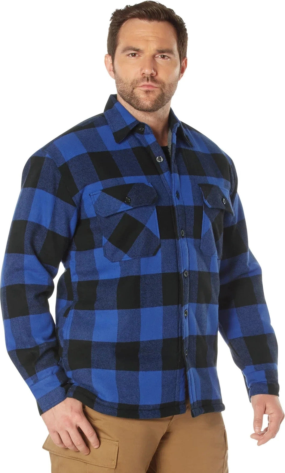 Extra Heavyweight Buffalo Plaid Sherpa Lined Flannel Shirts - Blue / s