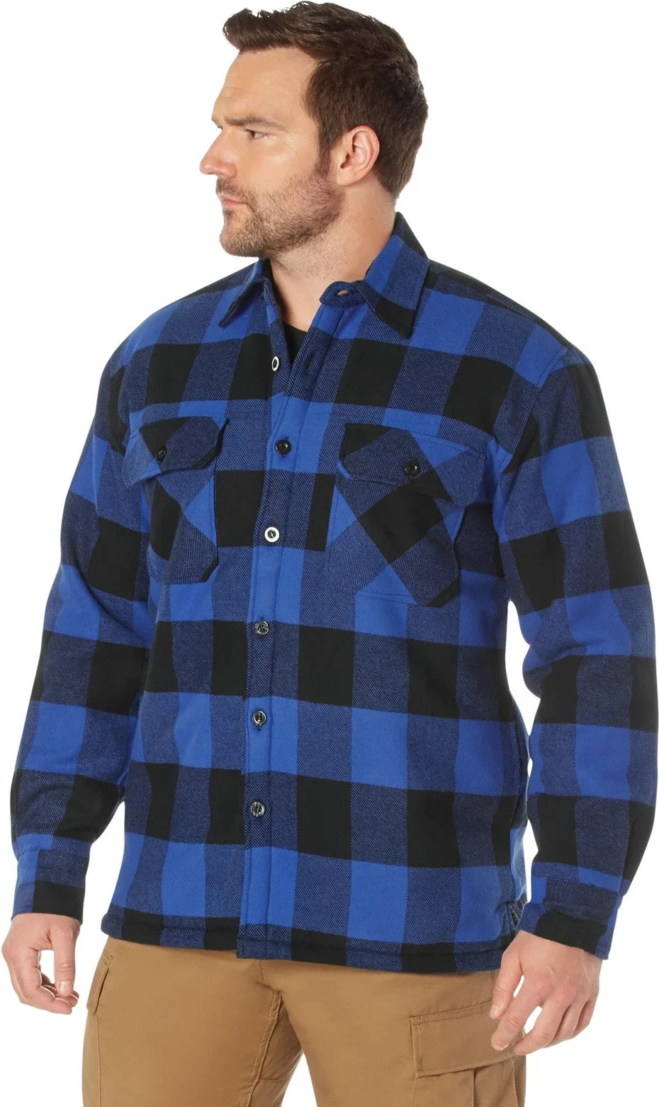 Extra Heavyweight Buffalo Plaid Sherpa Lined Flannel Shirts - Blue / s