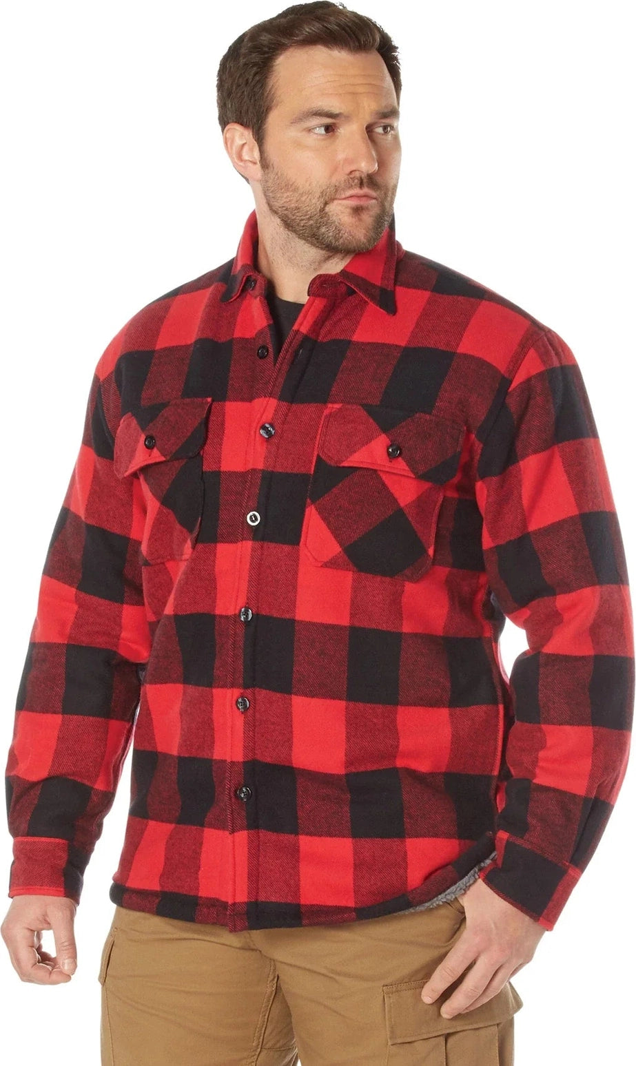 Extra Heavyweight Buffalo Plaid Sherpa Lined Flannel Shirts - Red / 3xl