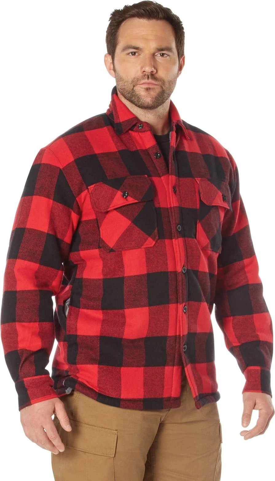 Extra Heavyweight Buffalo Plaid Sherpa Lined Flannel Shirts - Red / s