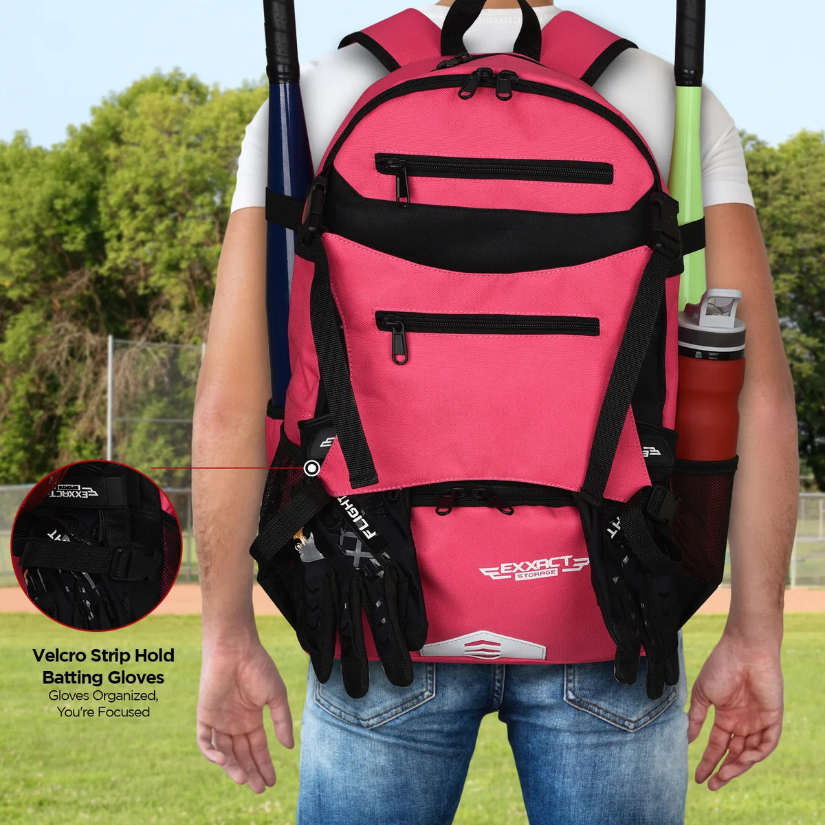 Exxact Sports Baseball Bag with Helmet Holder and Seperate Cleats Compartment - Pink