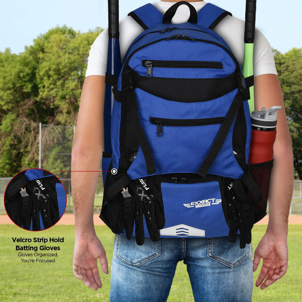 Exxact Sports Baseball Bag with Helmet Holder and Seperate Cleats Compartment - Royal Blue