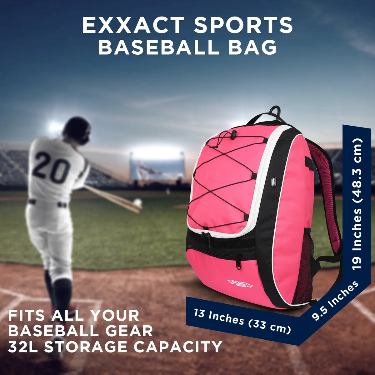 Exxact Sports Baseball Bat Bag with Seperate Cleats Compartment - Pink