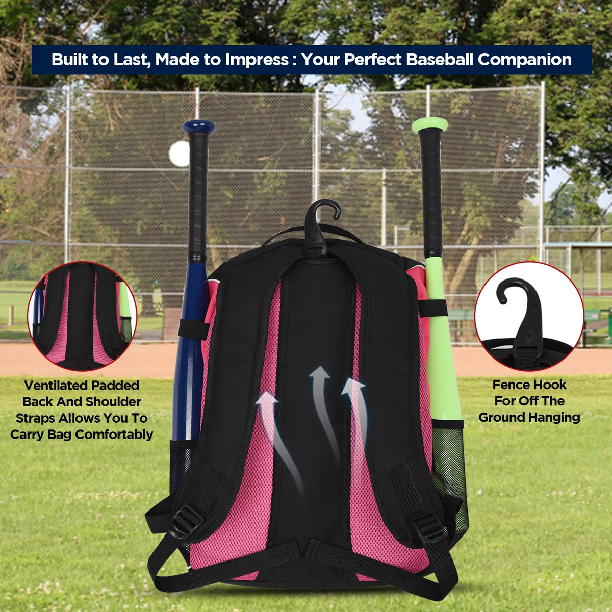 Exxact Sports Baseball Bat Bag with Seperate Cleats Compartment - Pink