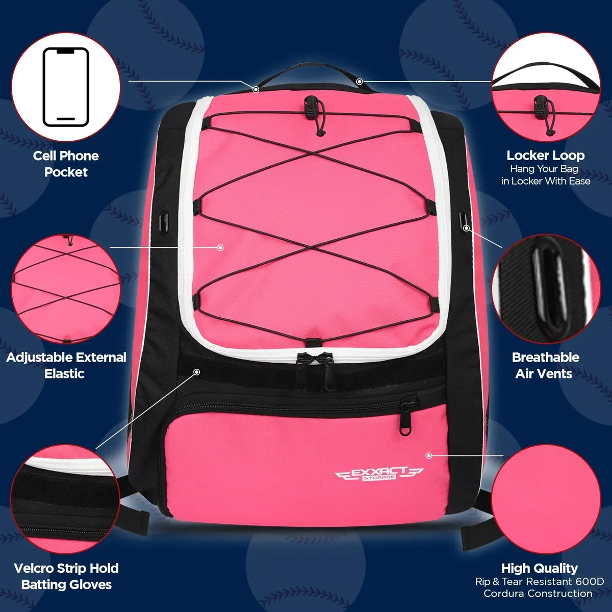 Exxact Sports Baseball Bat Bag with Seperate Cleats Compartment - Pink