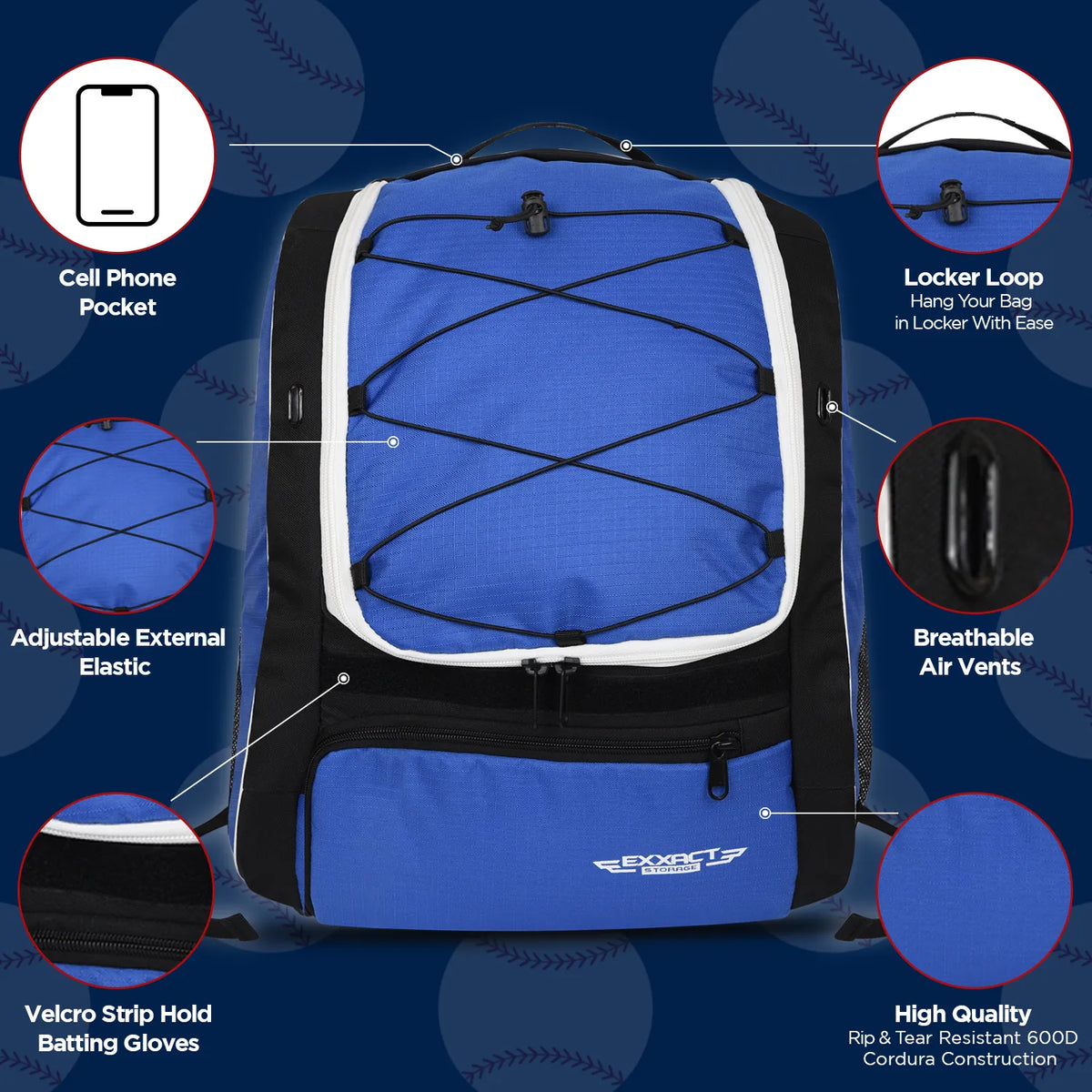 Exxact Sports Baseball Bat Bag with Seperate Cleats Compartment - Royal Blue
