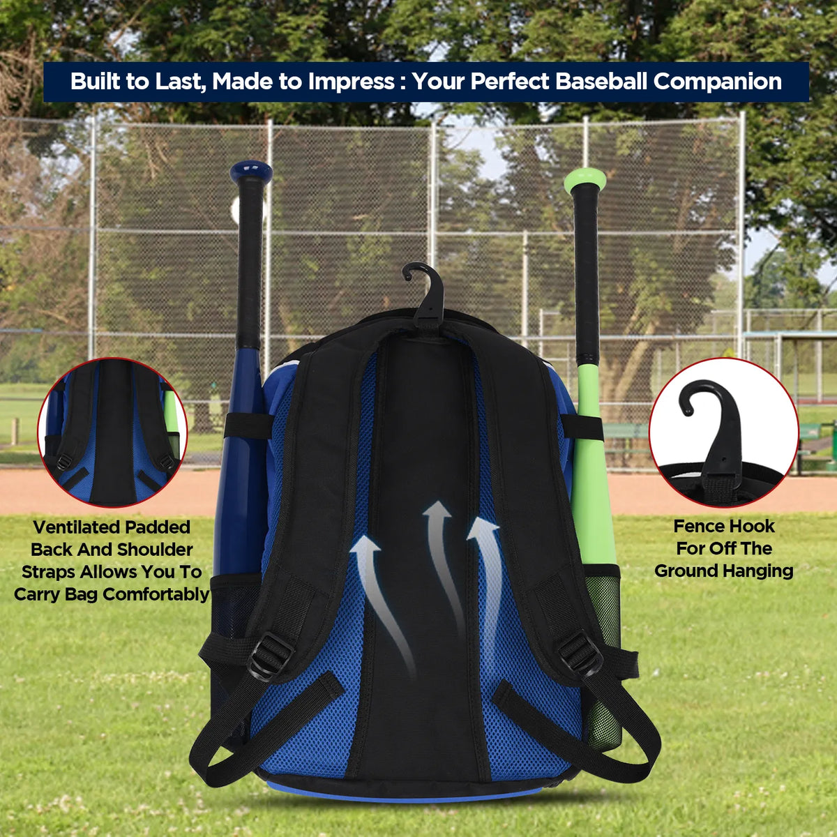 Exxact Sports Baseball Bat Bag with Seperate Cleats Compartment - Royal Blue