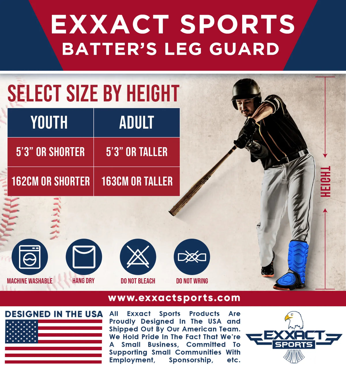 Exxact Sports Baseball Batter’s Leg Guard with Adjustable Straps - Royal Blue