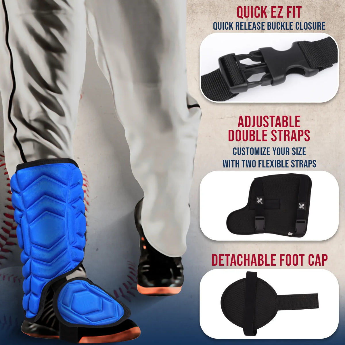 Exxact Sports Baseball Batter’s Leg Guard with Adjustable Straps - Royal Blue