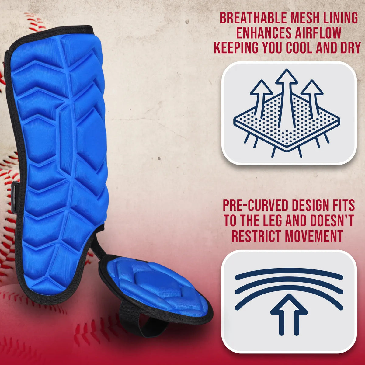 Exxact Sports Baseball Batter’s Leg Guard with Adjustable Straps - Royal Blue