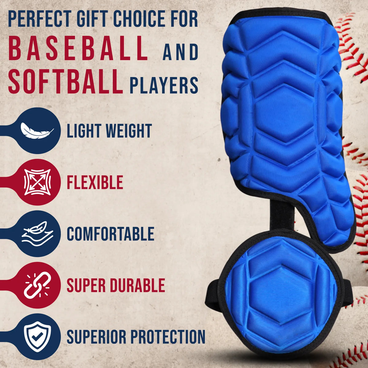 Exxact Sports Baseball Batter’s Leg Guard with Adjustable Straps - Royal Blue
