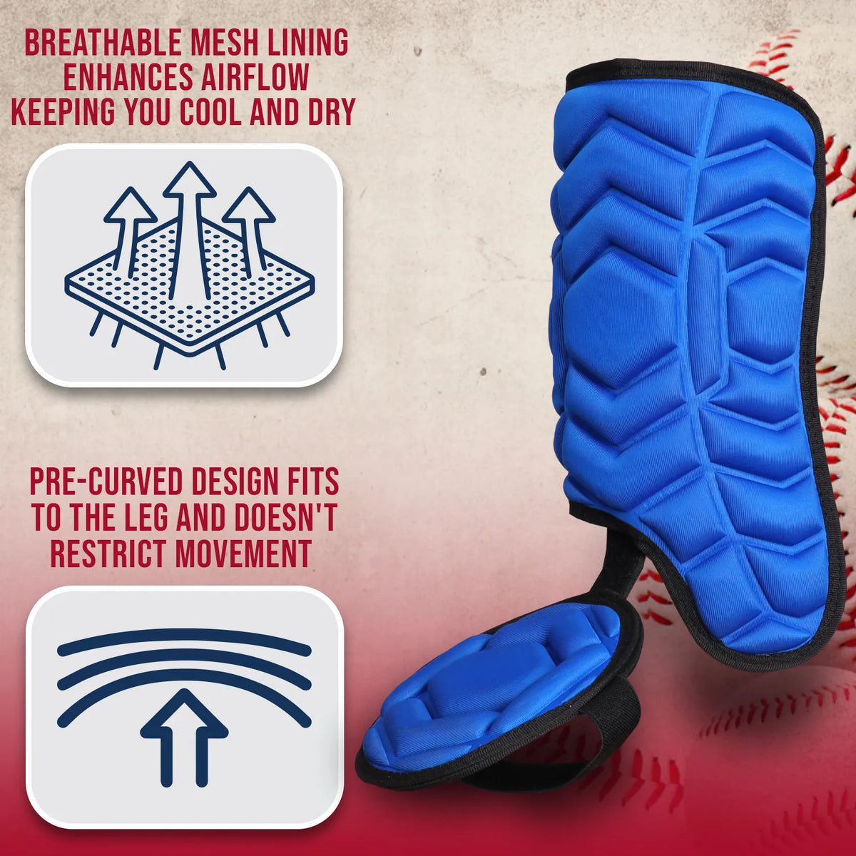 Exxact Sports Baseball Batter’s Leg Guard with Adjustable Straps - Royal Blue