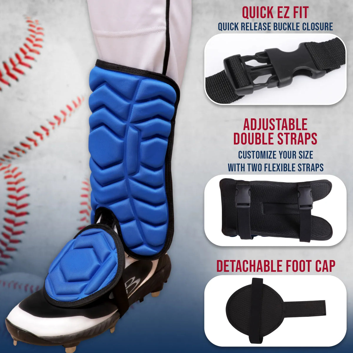 Exxact Sports Baseball Batter’s Leg Guard with Adjustable Straps - Royal Blue