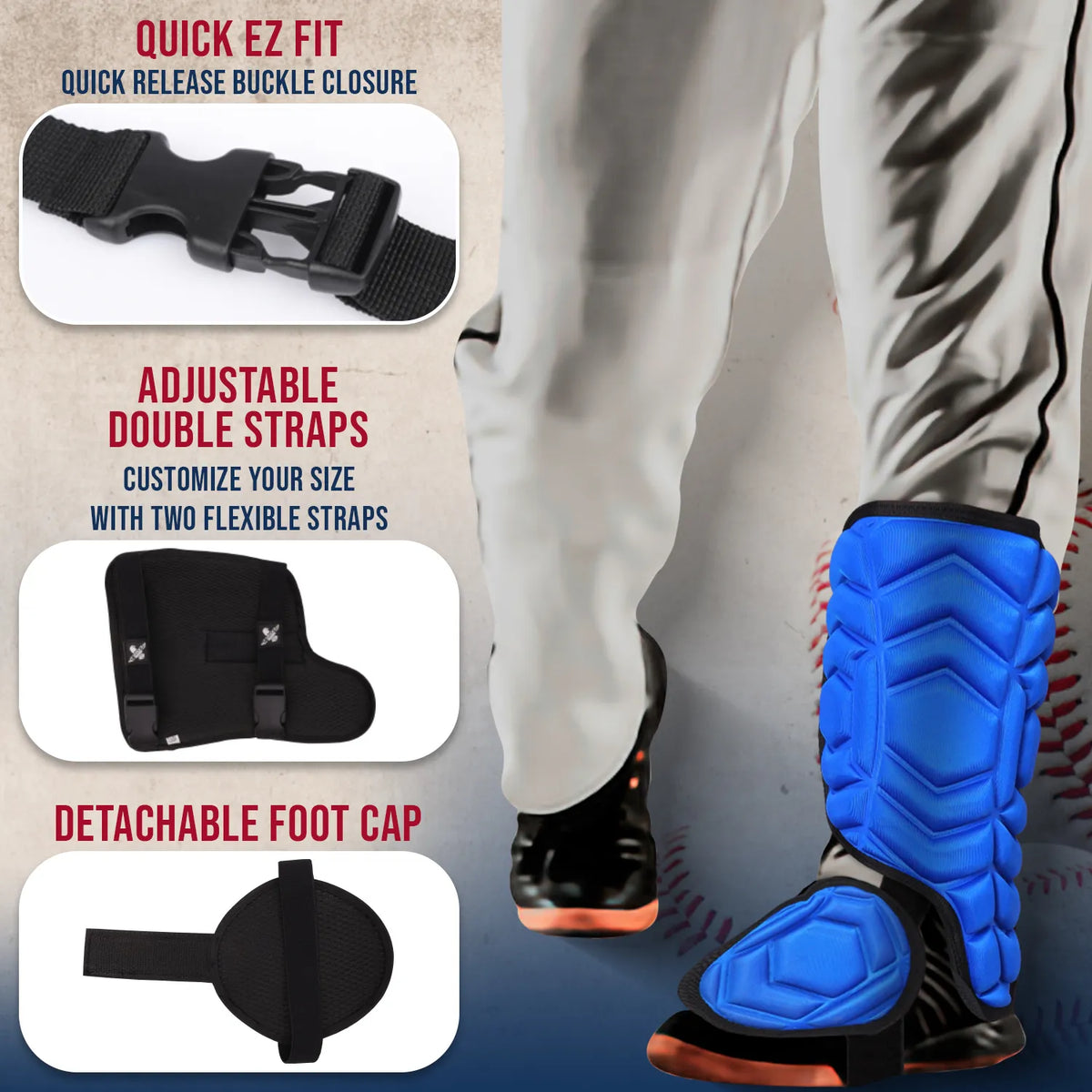 Exxact Sports Baseball Batter’s Leg Guard with Adjustable Straps - Royal Blue