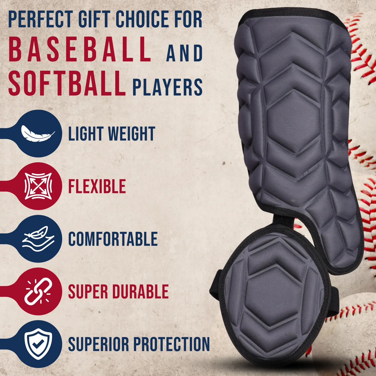 Exxact Sports Baseball Batter’s Leg Guard with Adjustable Straps - Dark Gray