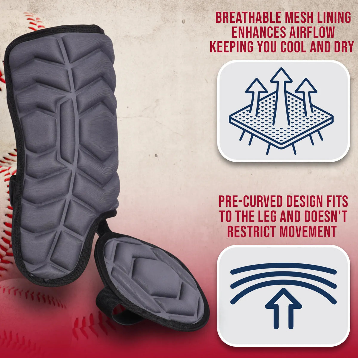 Exxact Sports Baseball Batter’s Leg Guard with Adjustable Straps - Dark Gray