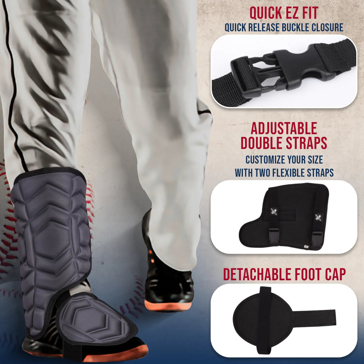 Exxact Sports Baseball Batter’s Leg Guard with Adjustable Straps - Dark Gray