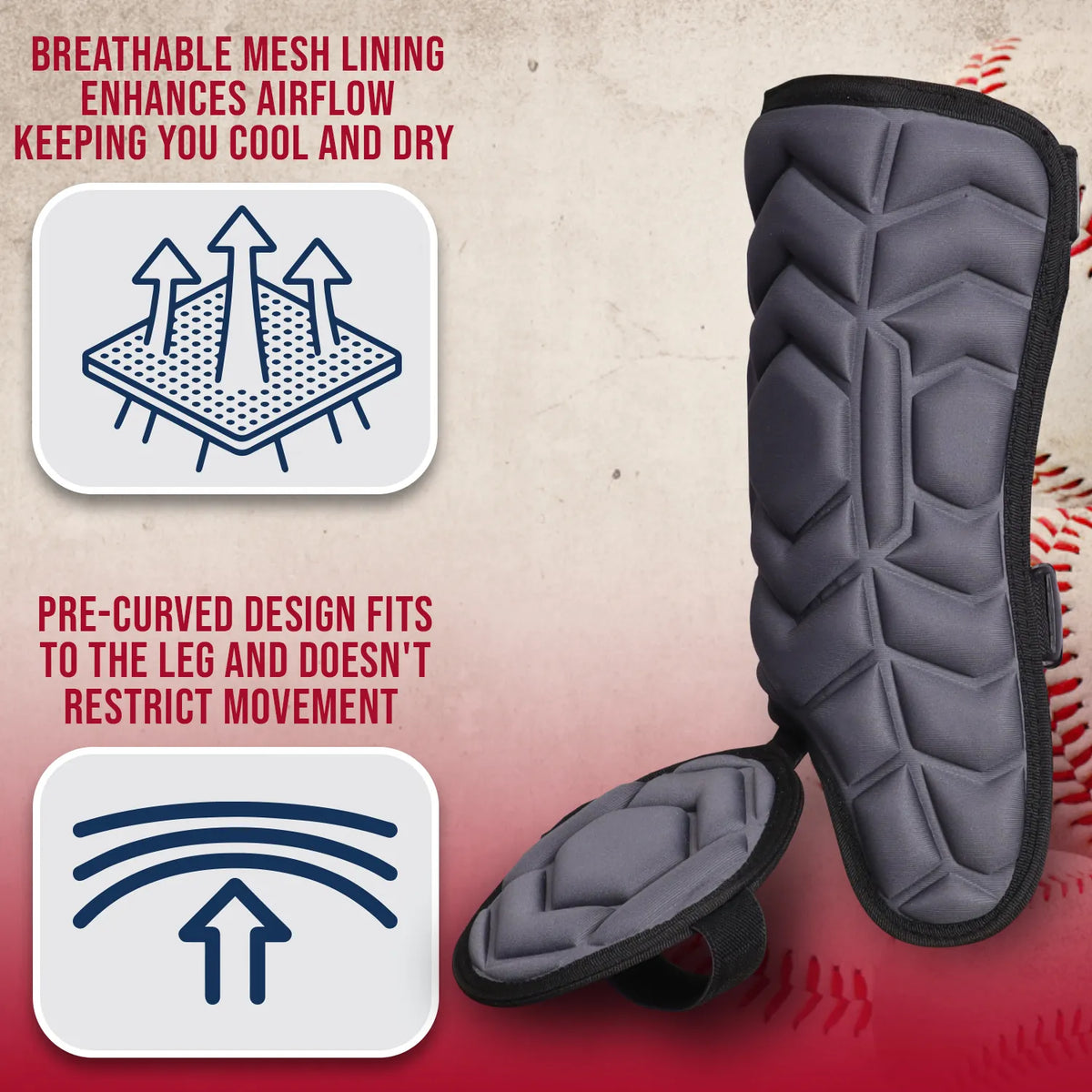 Exxact Sports Baseball Batter’s Leg Guard with Adjustable Straps - Dark Gray
