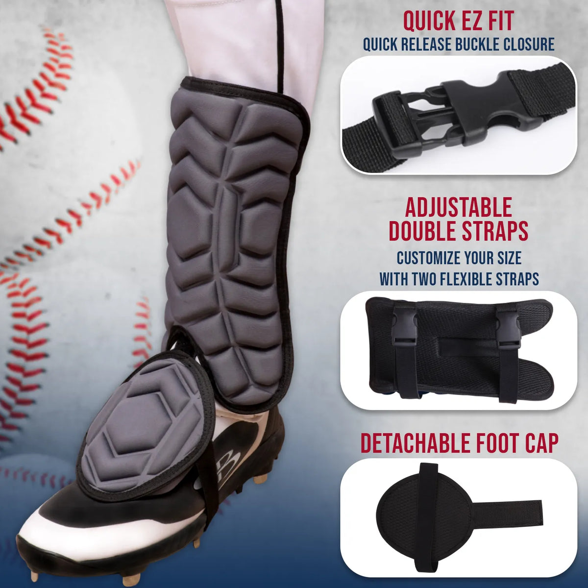 Exxact Sports Baseball Batter’s Leg Guard with Adjustable Straps - Dark Gray