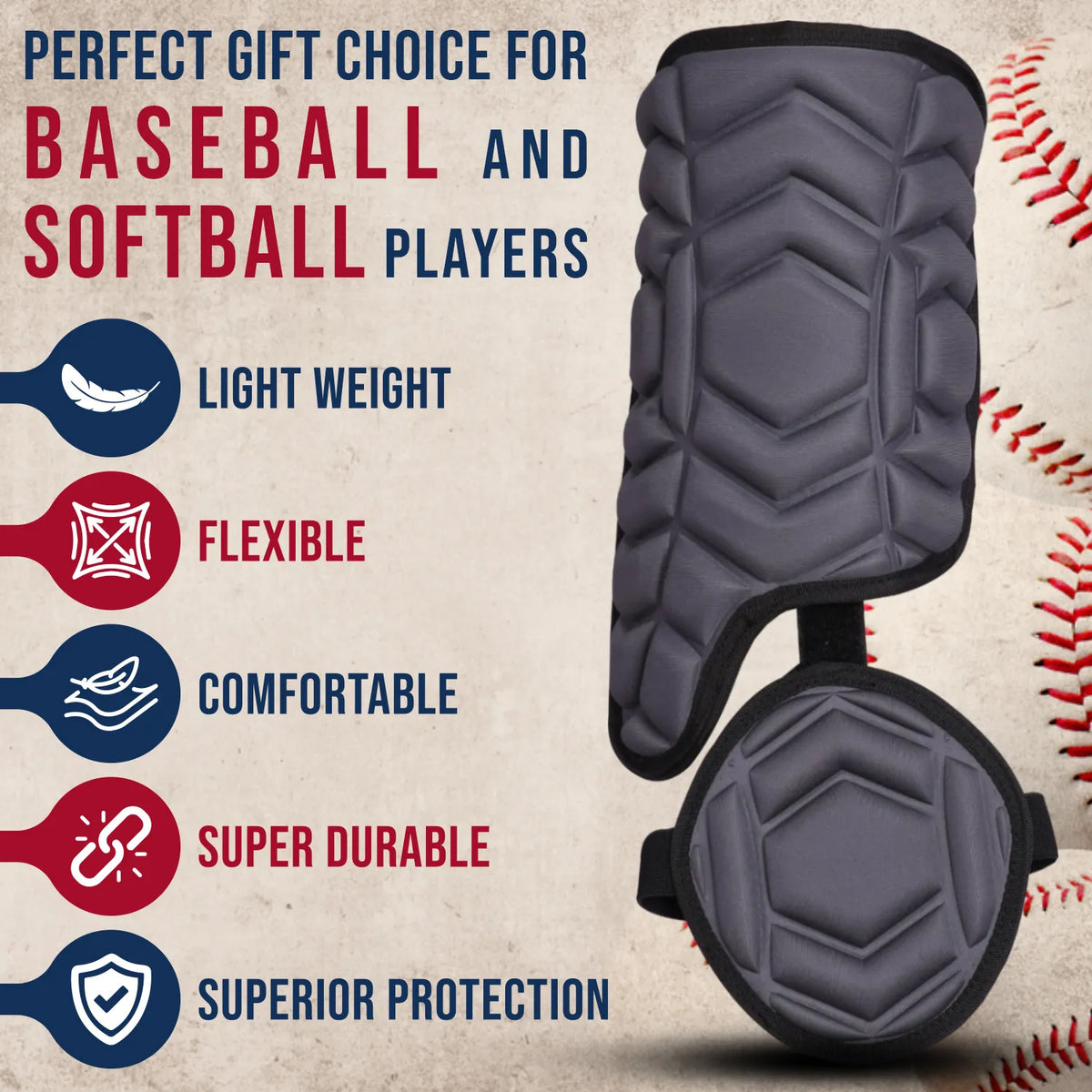 Exxact Sports Baseball Batter’s Leg Guard with Adjustable Straps - Dark Gray