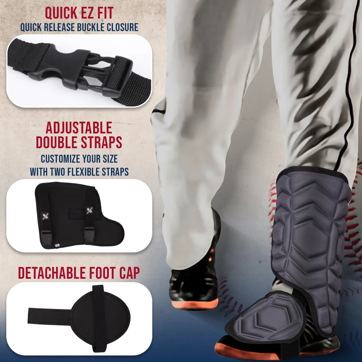 Exxact Sports Baseball Batter’s Leg Guard with Adjustable Straps - Dark Gray
