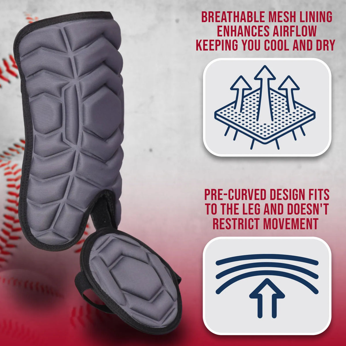 Exxact Sports Baseball Batter’s Leg Guard with Adjustable Straps - Dark Gray