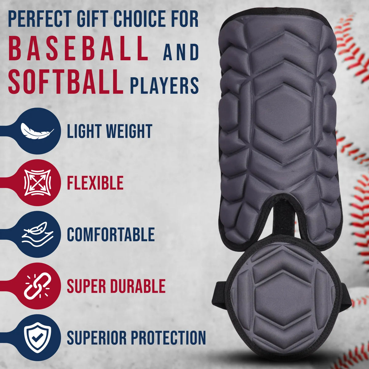 Exxact Sports Baseball Batter’s Leg Guard with Adjustable Straps - Dark Gray