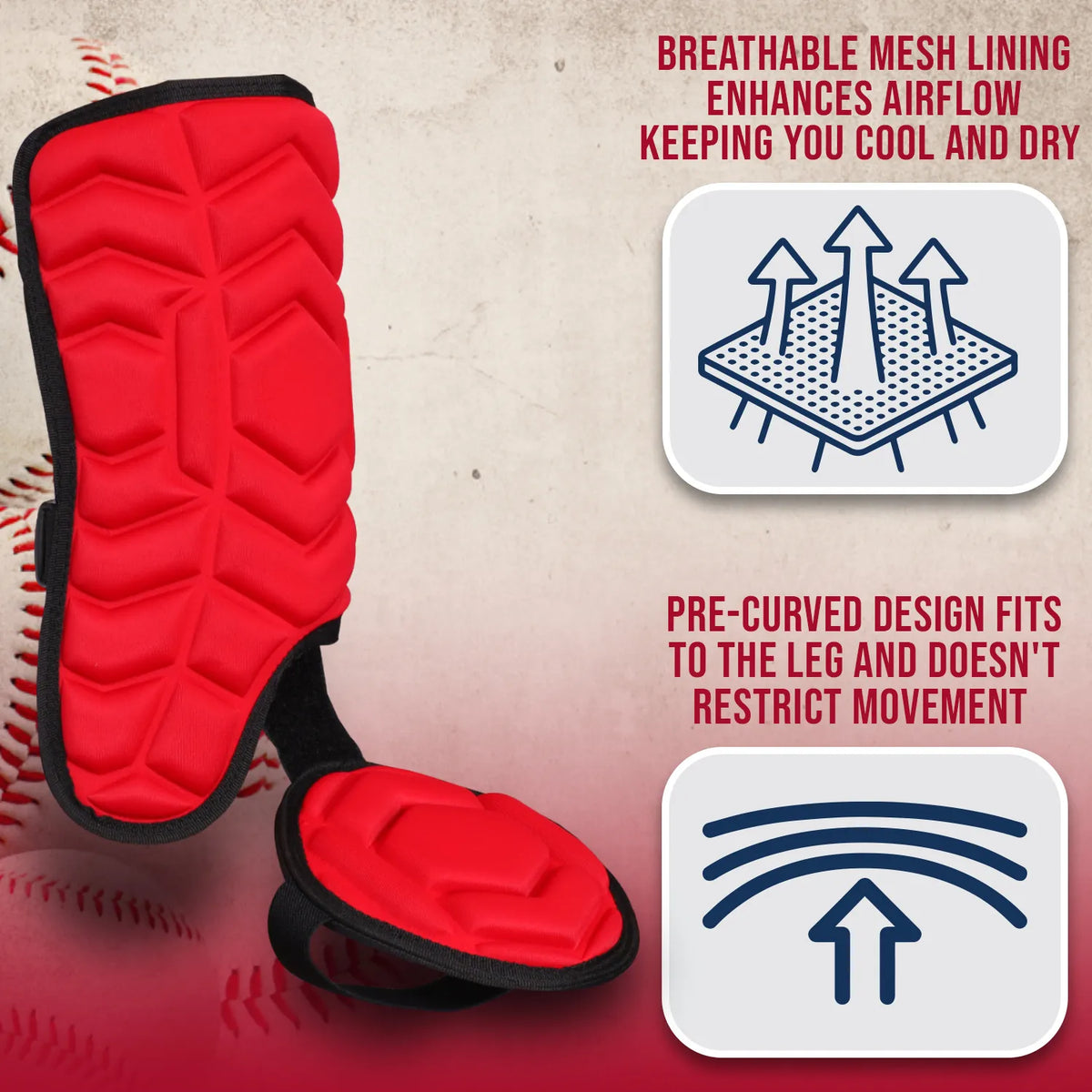 Exxact Sports Baseball Batter’s Leg Guard with Adjustable Straps - Red