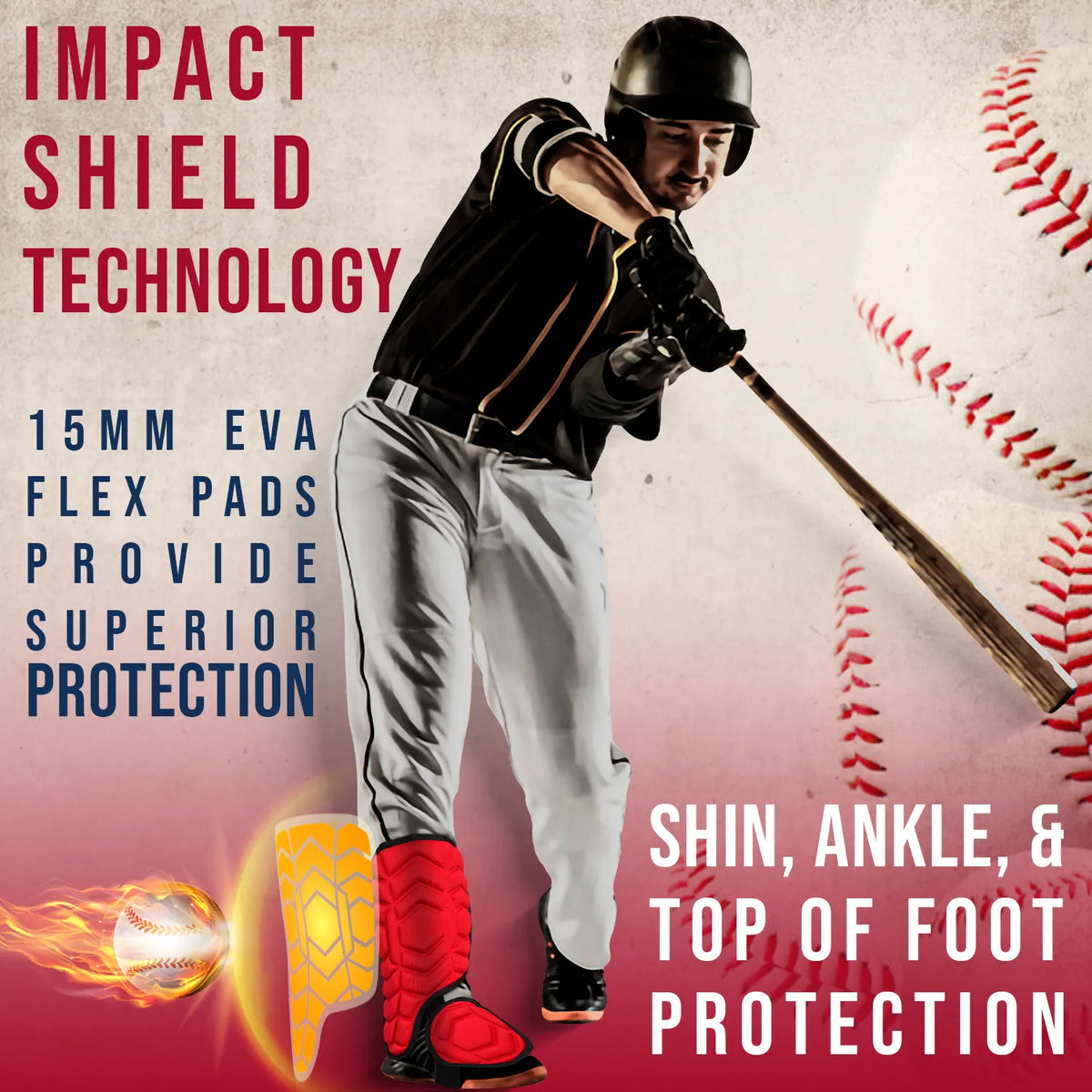 Exxact Sports Baseball Batter’s Leg Guard with Adjustable Straps - Red