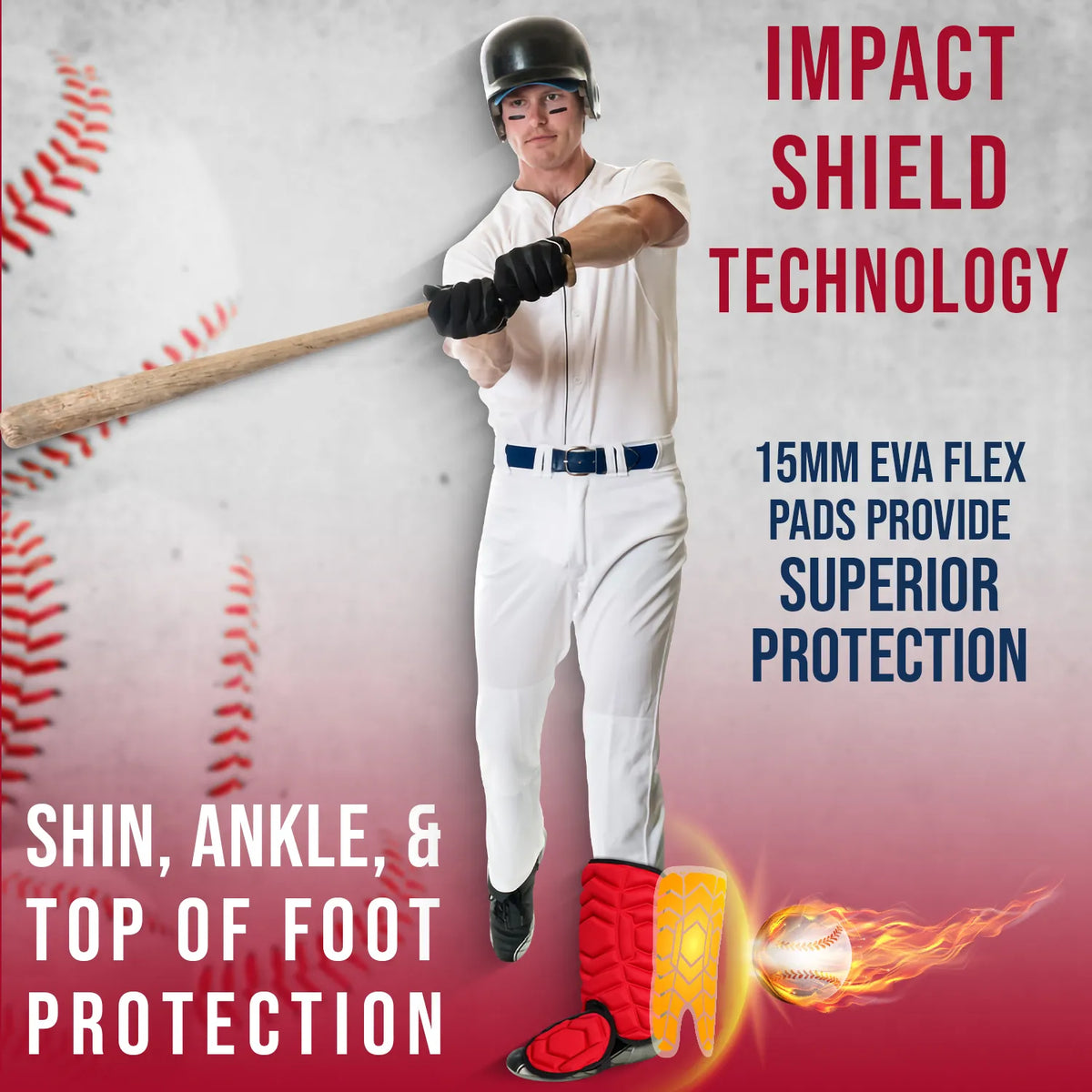 Exxact Sports Baseball Batter’s Leg Guard with Adjustable Straps - Red