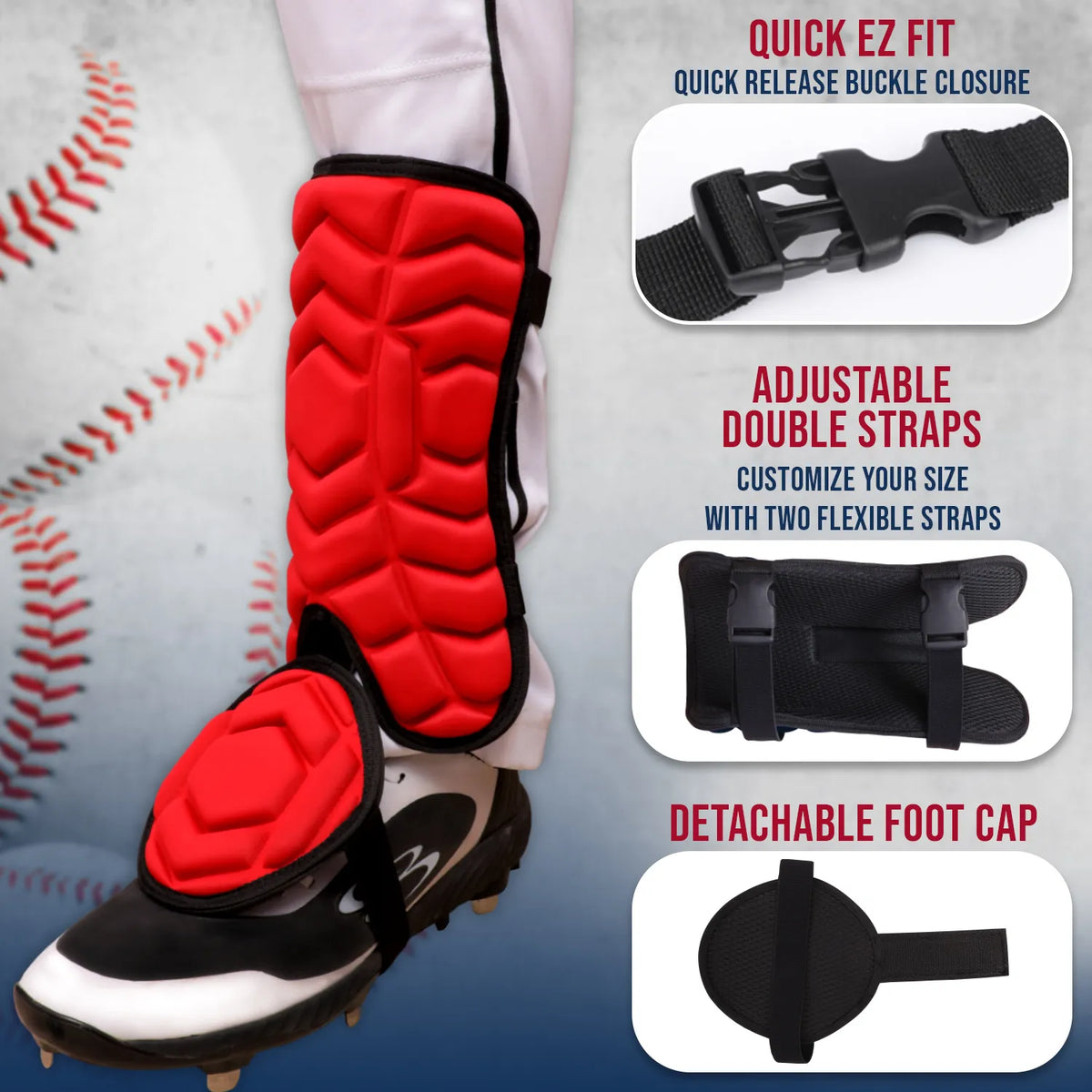 Exxact Sports Baseball Batter’s Leg Guard with Adjustable Straps - Red