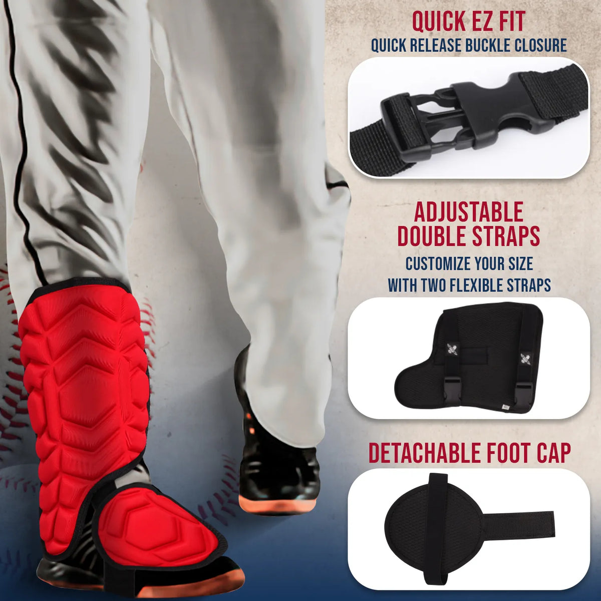 Exxact Sports Baseball Batter’s Leg Guard with Adjustable Straps - Red
