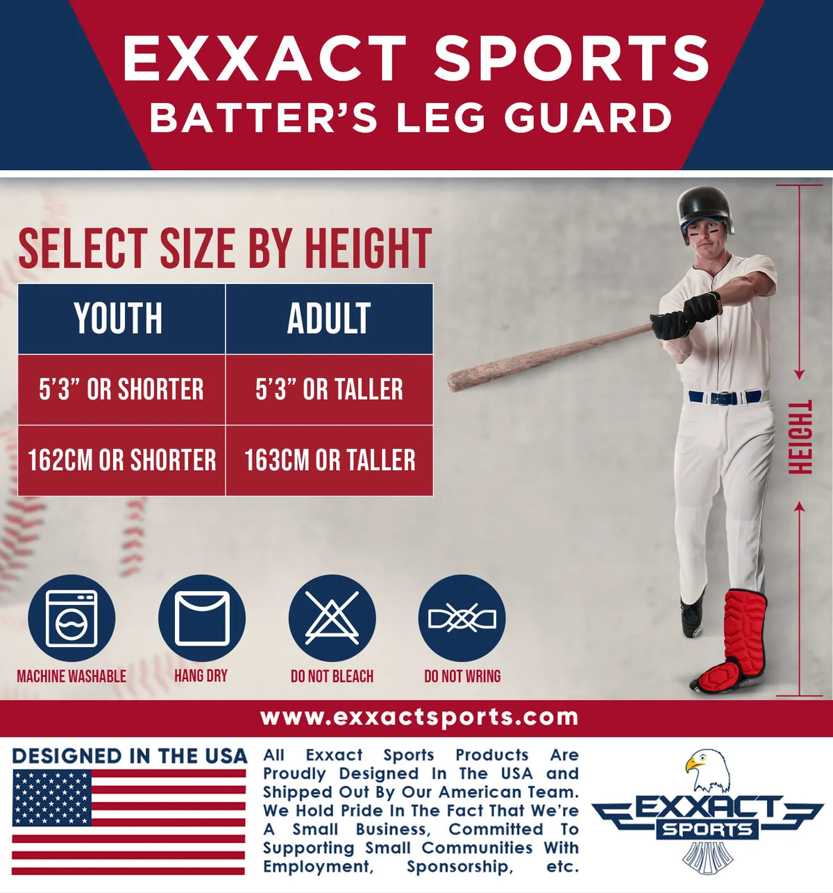 Exxact Sports Baseball Batter’s Leg Guard with Adjustable Straps - Red