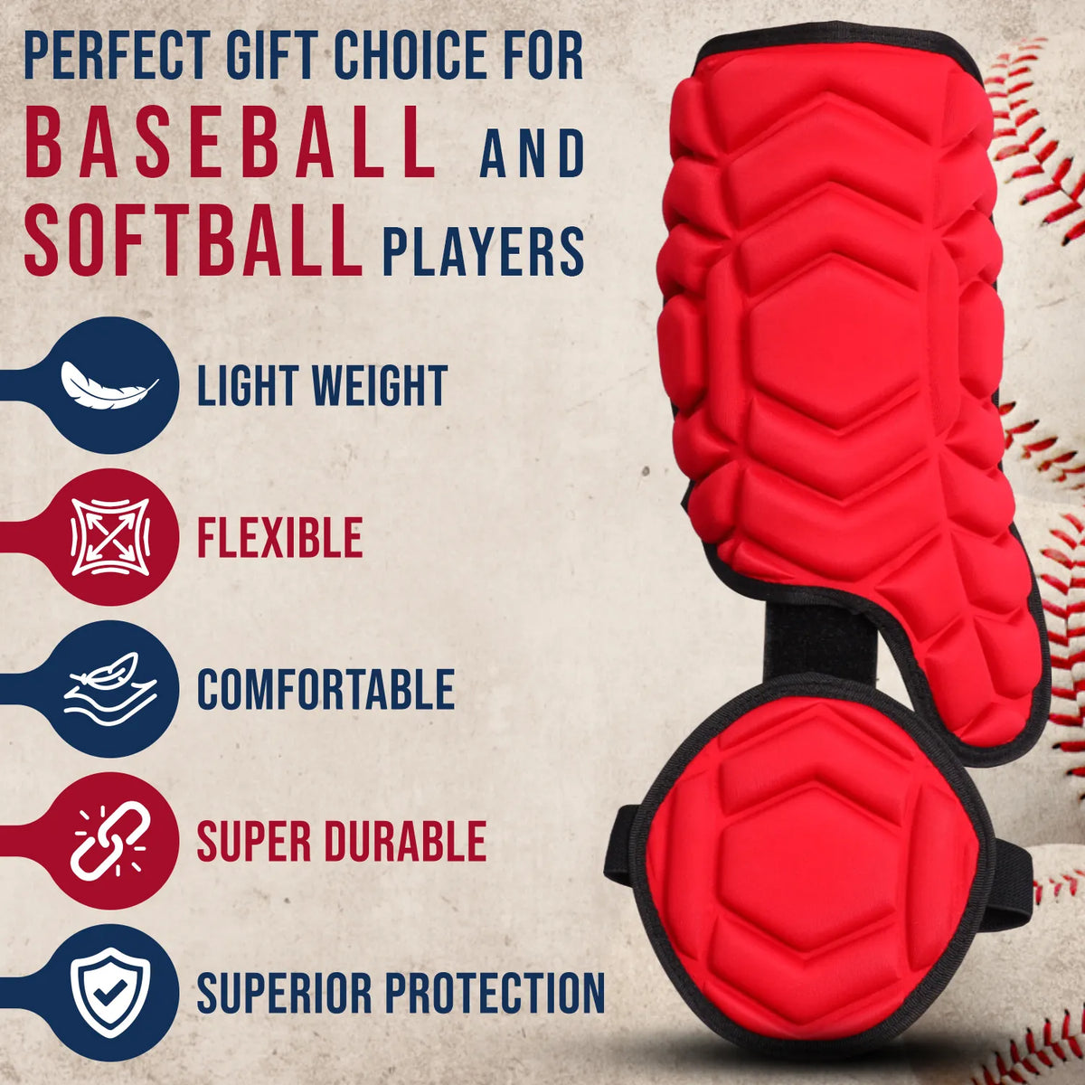 Exxact Sports Baseball Batter’s Leg Guard with Adjustable Straps - Red