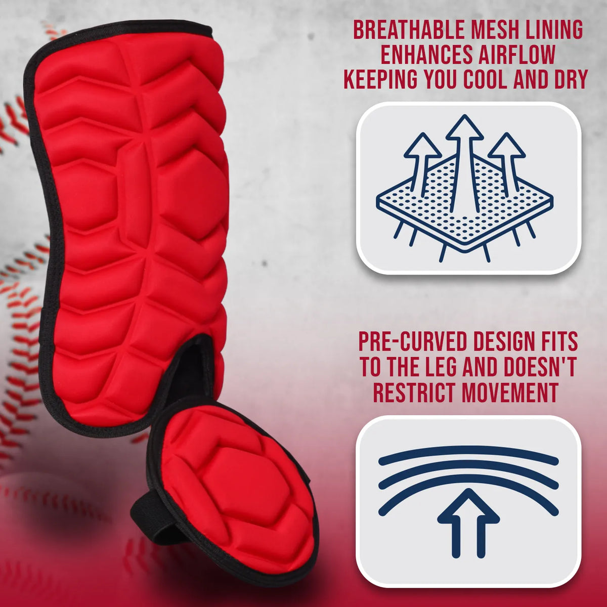 Exxact Sports Baseball Batter’s Leg Guard with Adjustable Straps - Red