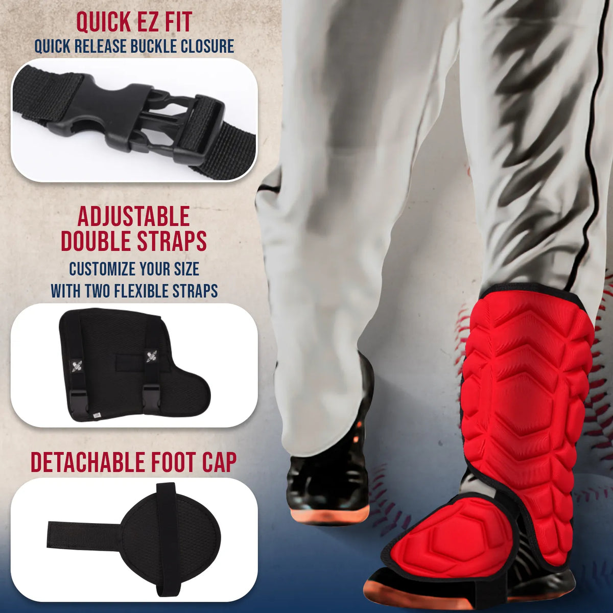Exxact Sports Baseball Batter’s Leg Guard with Adjustable Straps - Red