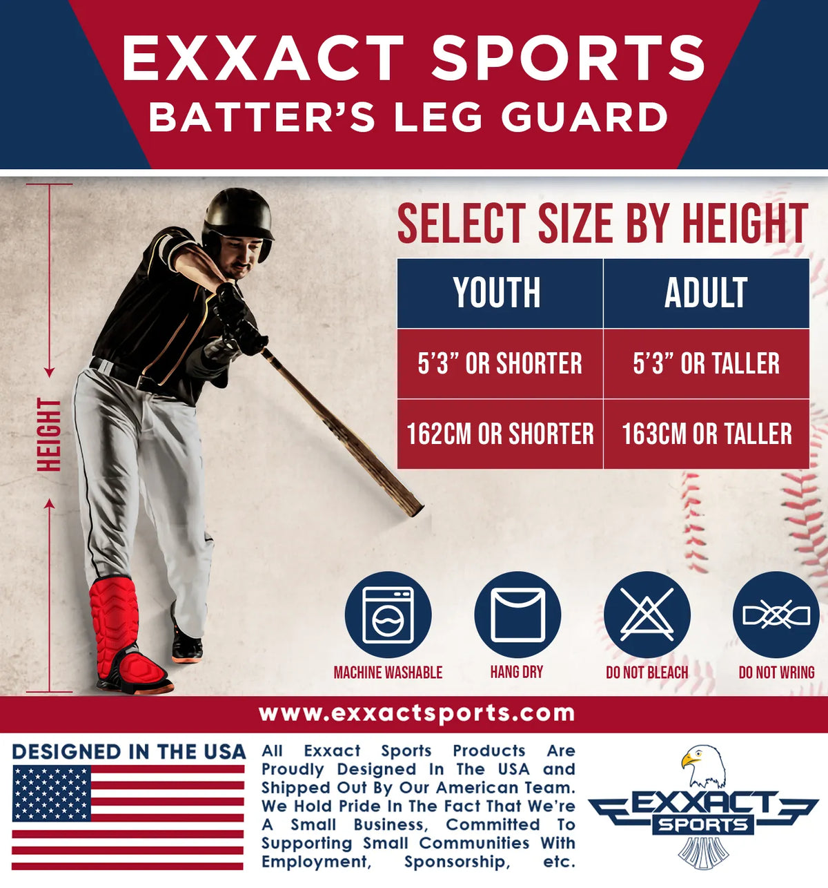 Exxact Sports Baseball Batter’s Leg Guard with Adjustable Straps - Red