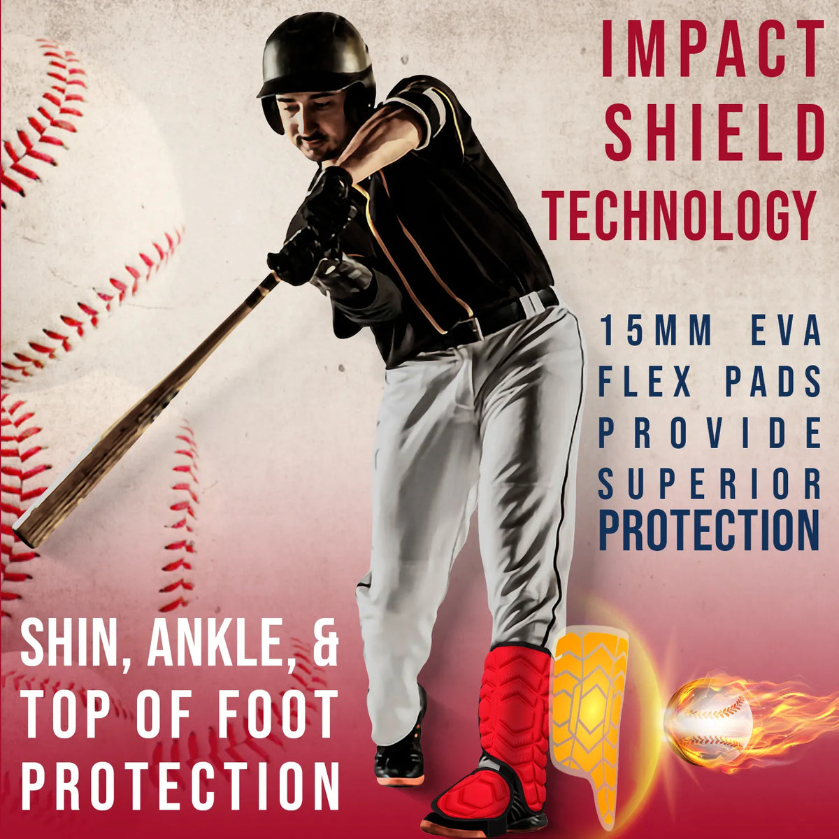Exxact Sports Baseball Batter’s Leg Guard with Adjustable Straps - Red