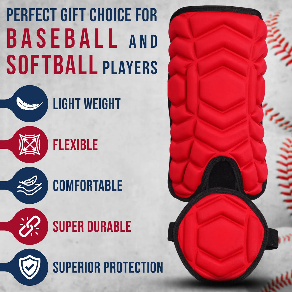 Exxact Sports Baseball Batter’s Leg Guard with Adjustable Straps - Red