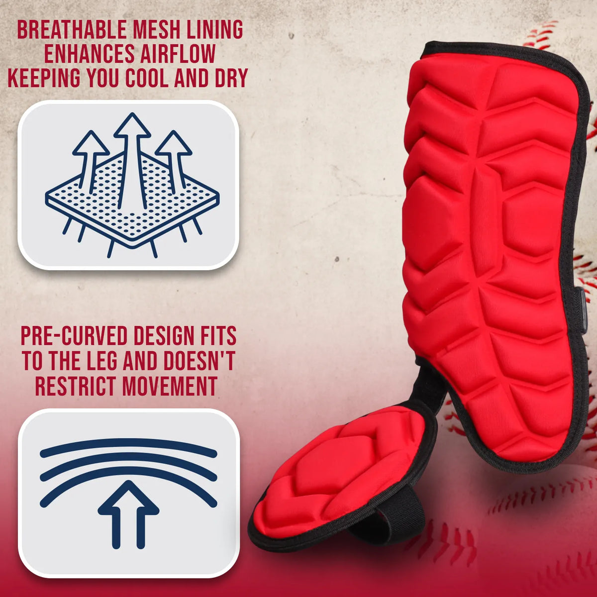 Exxact Sports Baseball Batter’s Leg Guard with Adjustable Straps - Red