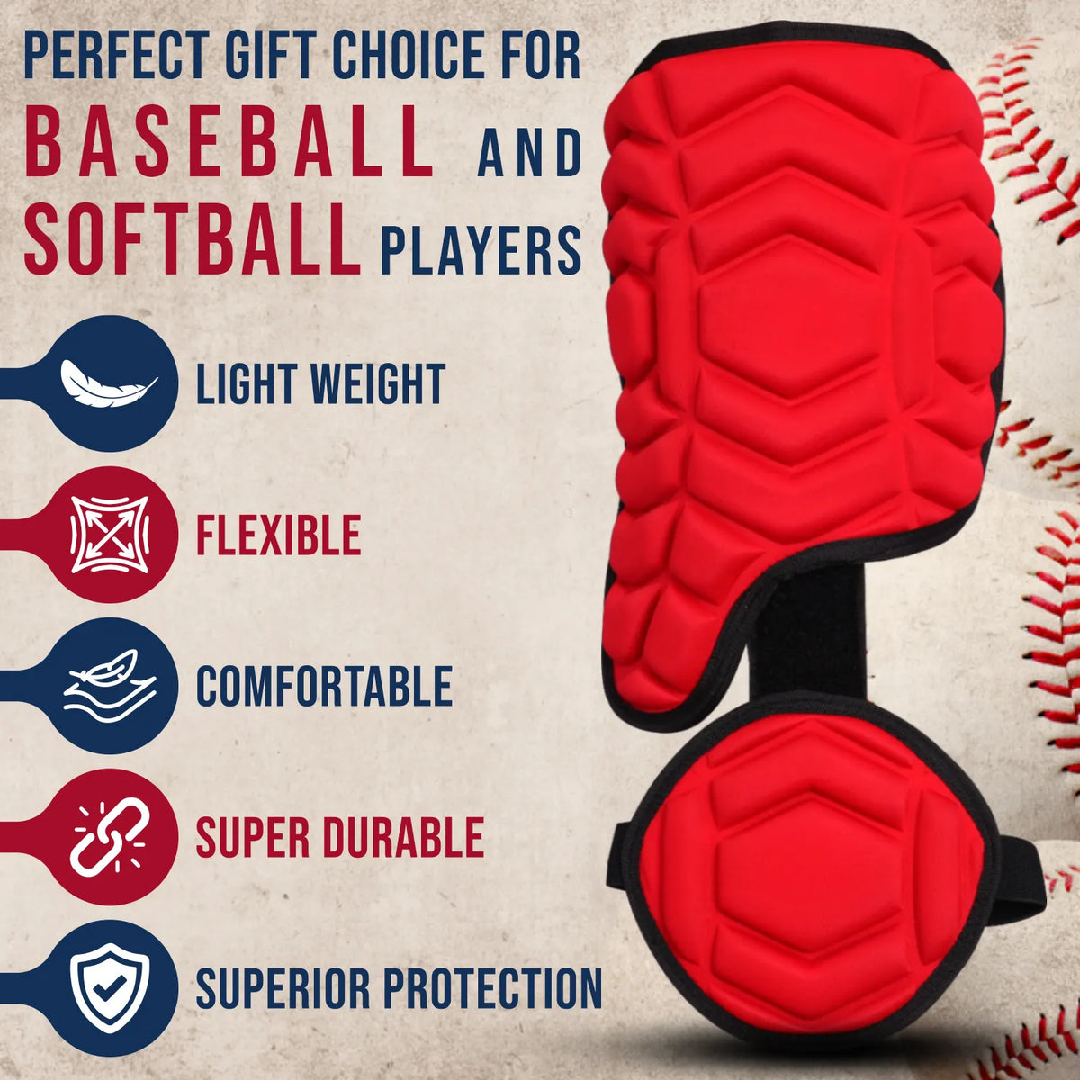 Exxact Sports Baseball Batter’s Leg Guard with Adjustable Straps - Red