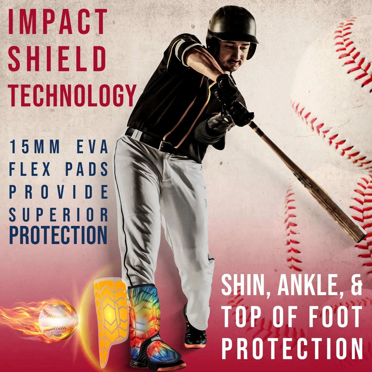 Exxact Sports Baseball Batter’s Leg Guard with Adjustable Straps - Tie Dye - Left Handed Hitter / Youth