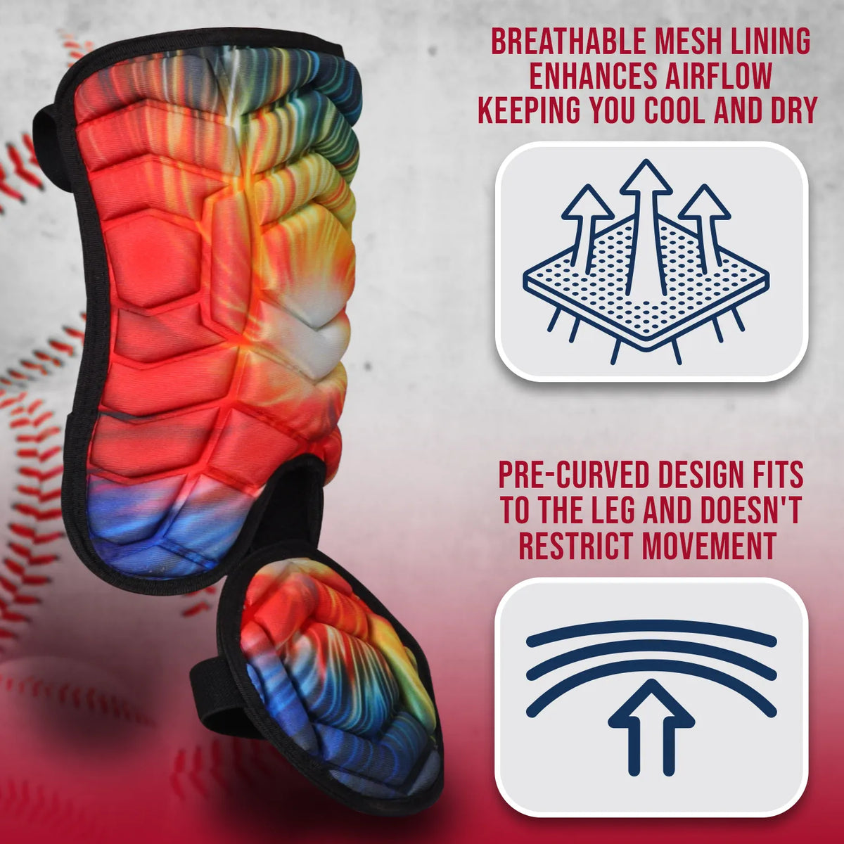 Exxact Sports Baseball Batter’s Leg Guard with Adjustable Straps - Tie Dye