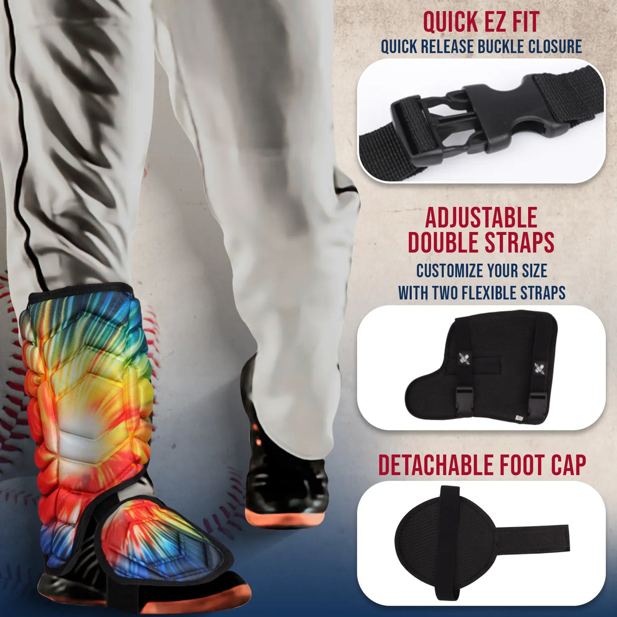 Exxact Sports Baseball Batter’s Leg Guard with Adjustable Straps - Tie Dye