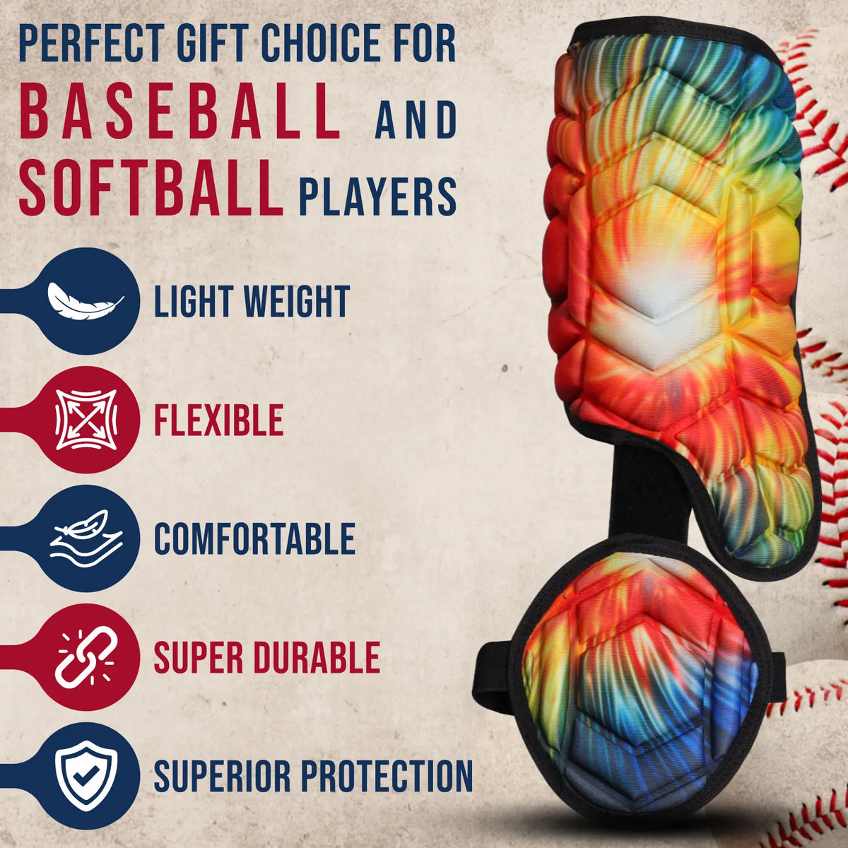 Exxact Sports Baseball Batter’s Leg Guard with Adjustable Straps - Tie Dye