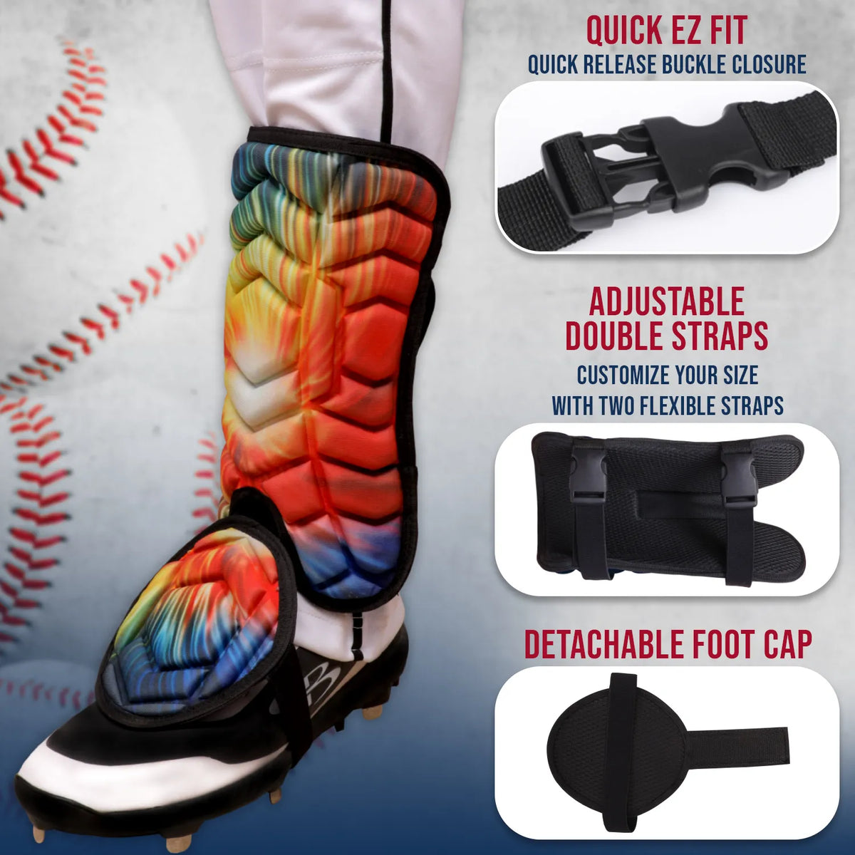 Exxact Sports Baseball Batter’s Leg Guard with Adjustable Straps - Tie Dye